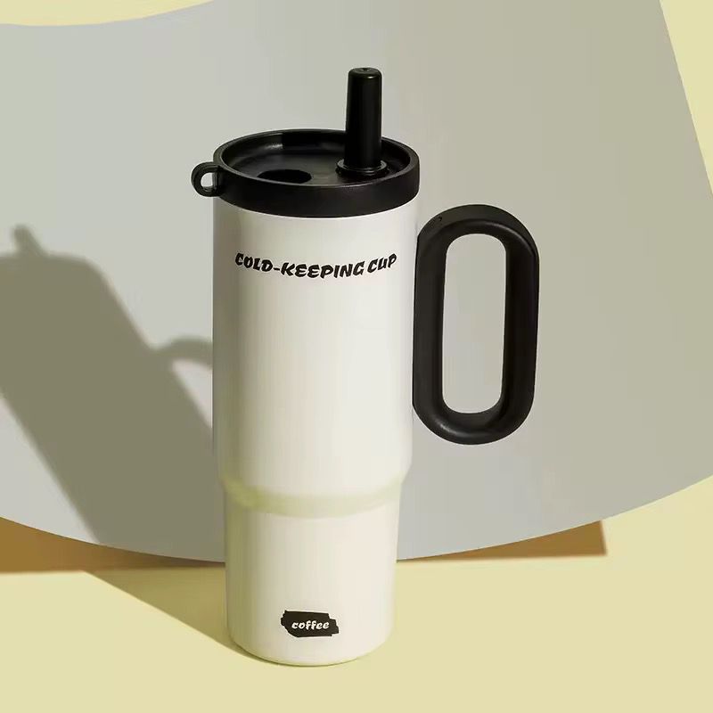 750ml Stainless Steel Insulated Tumbler Flask with Handle & Straw - Leak-Proof Travel Coffee Mug, Cold & Hot Beverage Cup