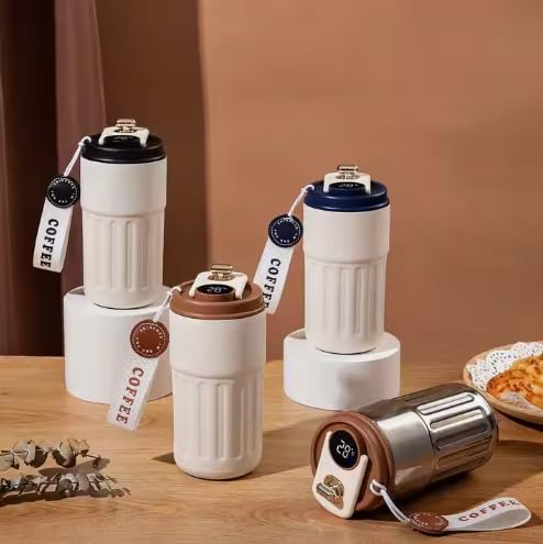 Double-Walled Vacuum Thermal Mug with Temperature Control Display Coffee Thermos Travel Mug Cold Coffee Cup Travel Coffee Flask 460 ML Large