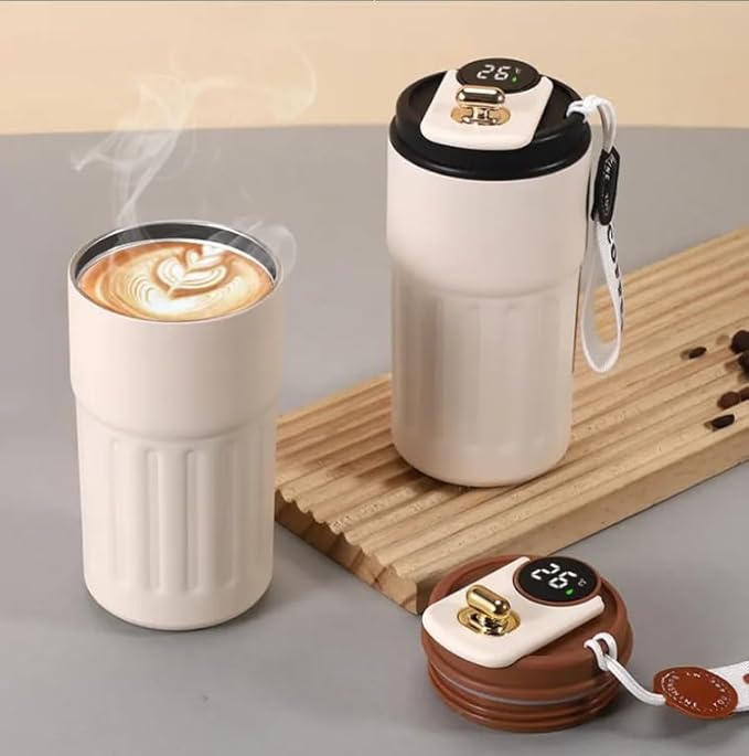 Double-Walled Vacuum Thermal Mug with Temperature Control Display Coffee Thermos Travel Mug Cold Coffee Cup Travel Coffee Flask 460 ML Large