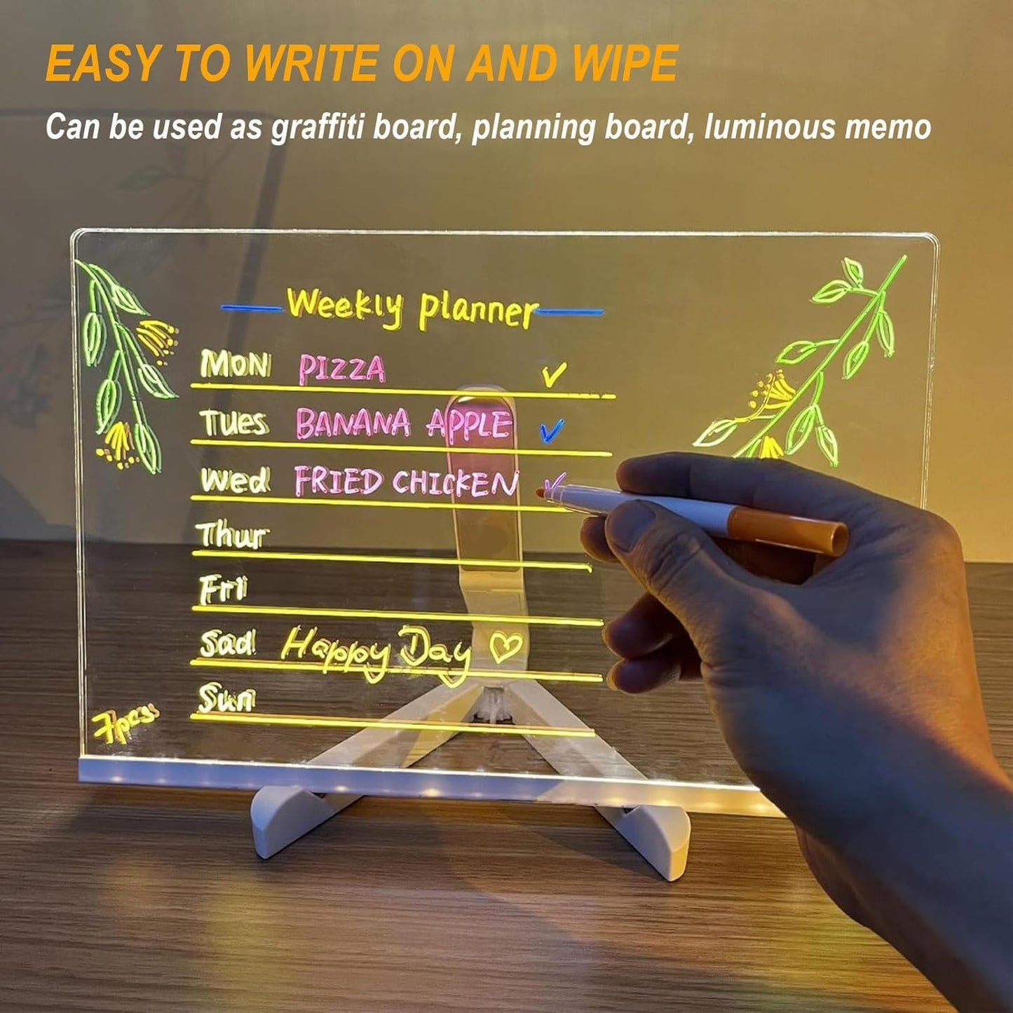 Diy 3D Acrylic Writing Pad With Pen Message Board Rewritable Table Lamp For Study Led Light Office Home Decor Gift