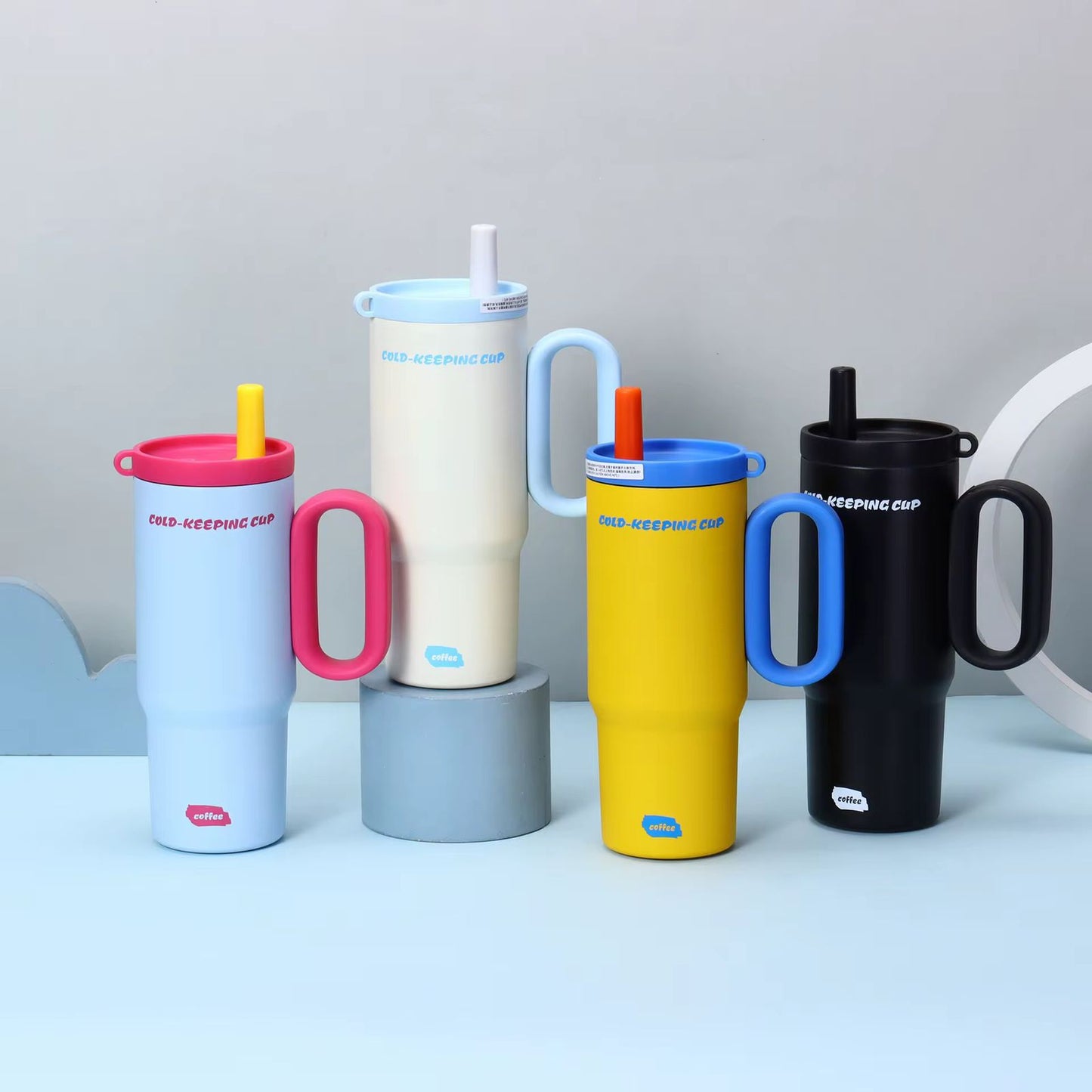 750ml Stainless Steel Insulated Tumbler Flask with Handle & Straw - Leak-Proof Travel Coffee Mug, Cold & Hot Beverage Cup