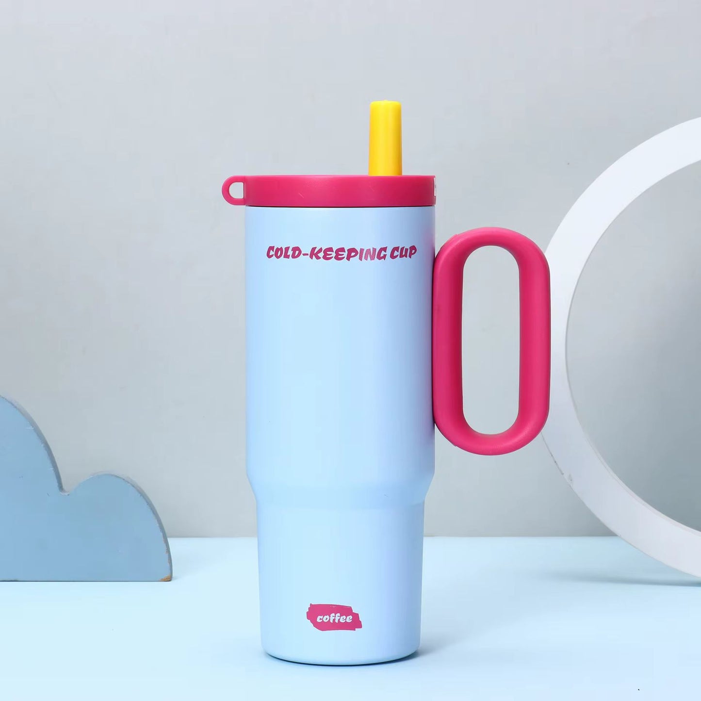 750ml Stainless Steel Insulated Tumbler Flask with Handle & Straw - Leak-Proof Travel Coffee Mug, Cold & Hot Beverage Cup