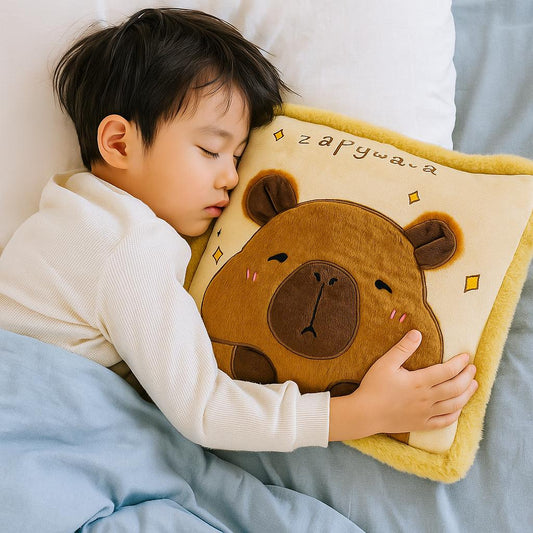 Adorable Kids Plush Comforter with Pillow (40×40 cm Folded / 110×150 cm Open) – Capybara